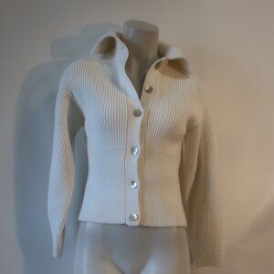 Vince Cream Ribbed Button-Up Cardigan